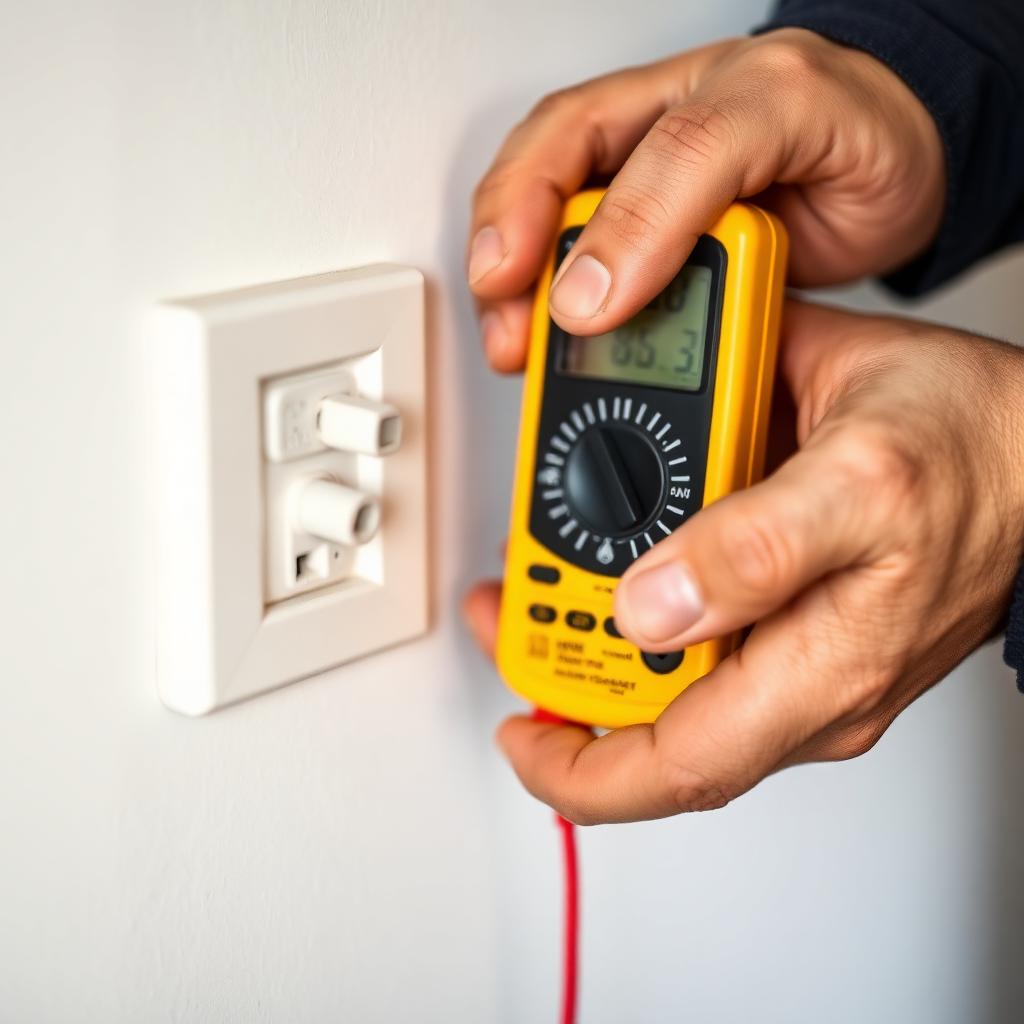 Electrician testing a circuit with a multimeter at a house in Pretoria East