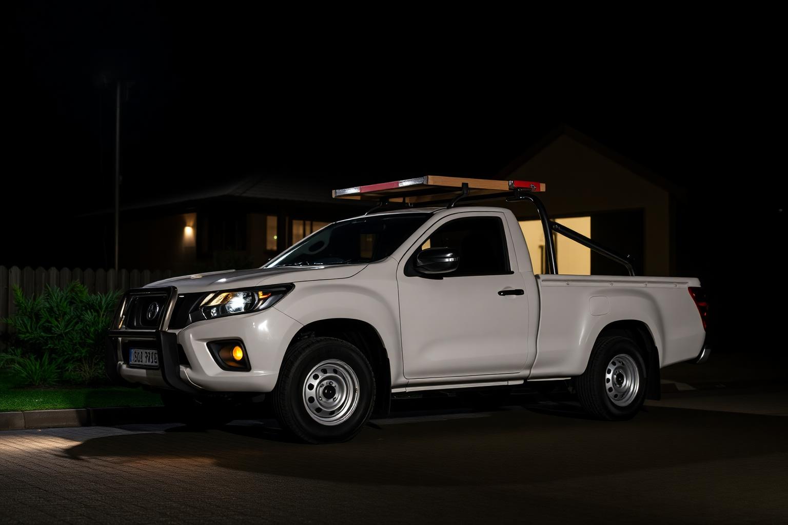 Electrician's bakkie parked outside a Pretoria East home during a night-time emergency call-out